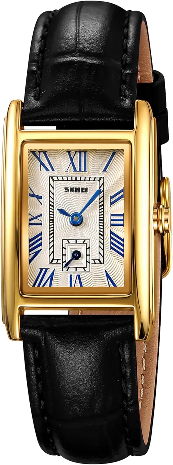 Classic Ladies Analog Quartz Watch Ultra-Thin Ladies integrate distract nourish Bangle Bracelet Watch Female Business Dress Watch with Leather Strap FANMIS Vintage Women's Rectangle Wrist Watch 