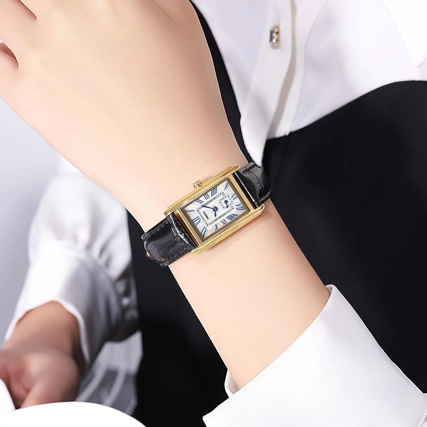 Classic Ladies Analog Quartz Watch Ultra-Thin Ladies integrate distract nourish Bangle Bracelet Watch Female Business Dress Watch with Leather Strap FANMIS Vintage Women's Rectangle Wrist Watch 