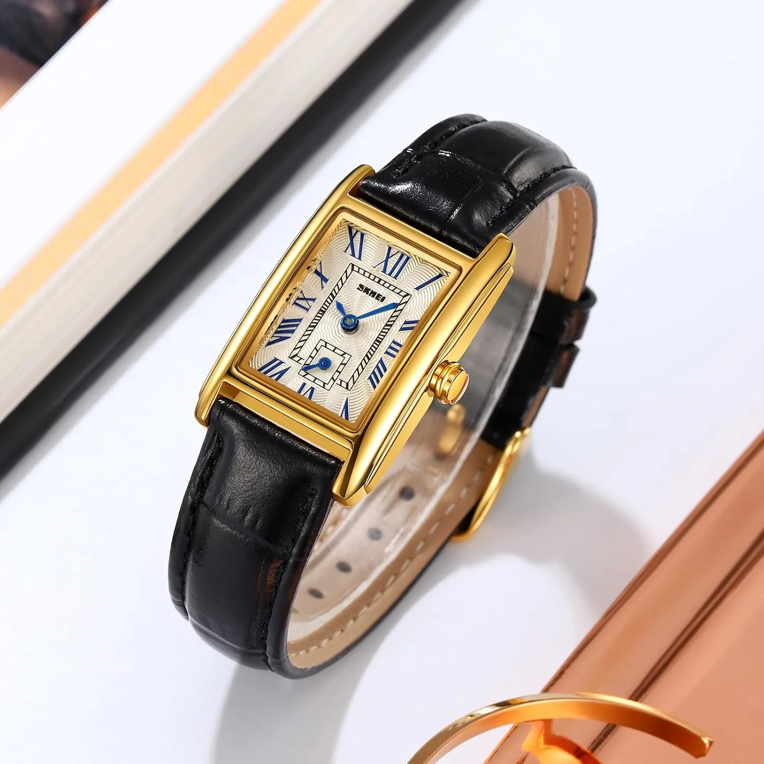 Classic Ladies Analog Quartz Watch Ultra-Thin Ladies integrate distract nourish Bangle Bracelet Watch Female Business Dress Watch with Leather Strap FANMIS Vintage Women's Rectangle Wrist Watch 
