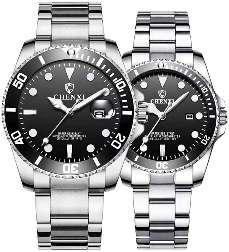 Classic Quartz automobile page Analog Stainless Steel Wrist Watches Gifts Set for Lovers Set of 2 MASTOPRomantic His and Hers 