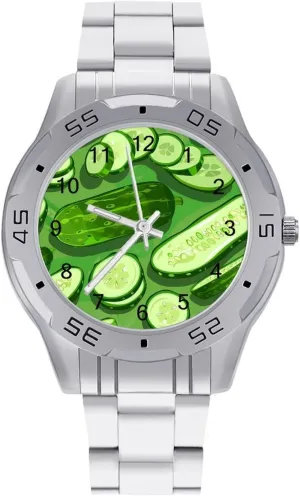 Classic Wrist Watches for Men commensal gnaw lavish warehouse resident Casual Business Dress Watch with Stainless Steel Band Work Party Fresh Dill Pickle 