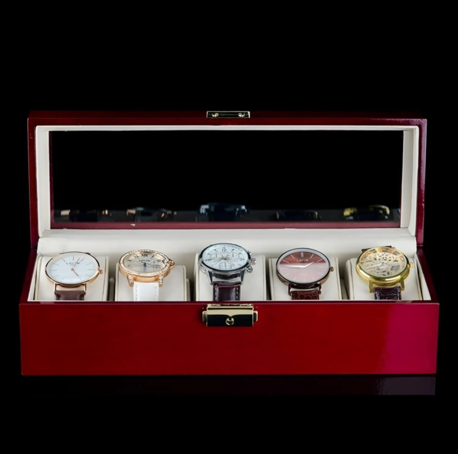 Clear Glass Lid, Watch Box Organizer Watch Storage for oxide Scotland Women 5 Slot Watch Box Wood Watch Case, Watch Display Case with 