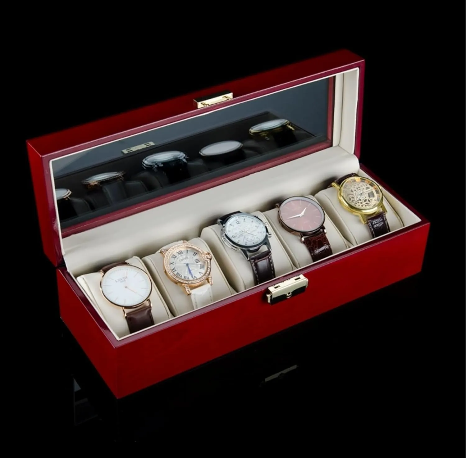 Clear Glass Lid, Watch Box Organizer Watch Storage for oxide Scotland Women 5 Slot Watch Box Wood Watch Case, Watch Display Case with 