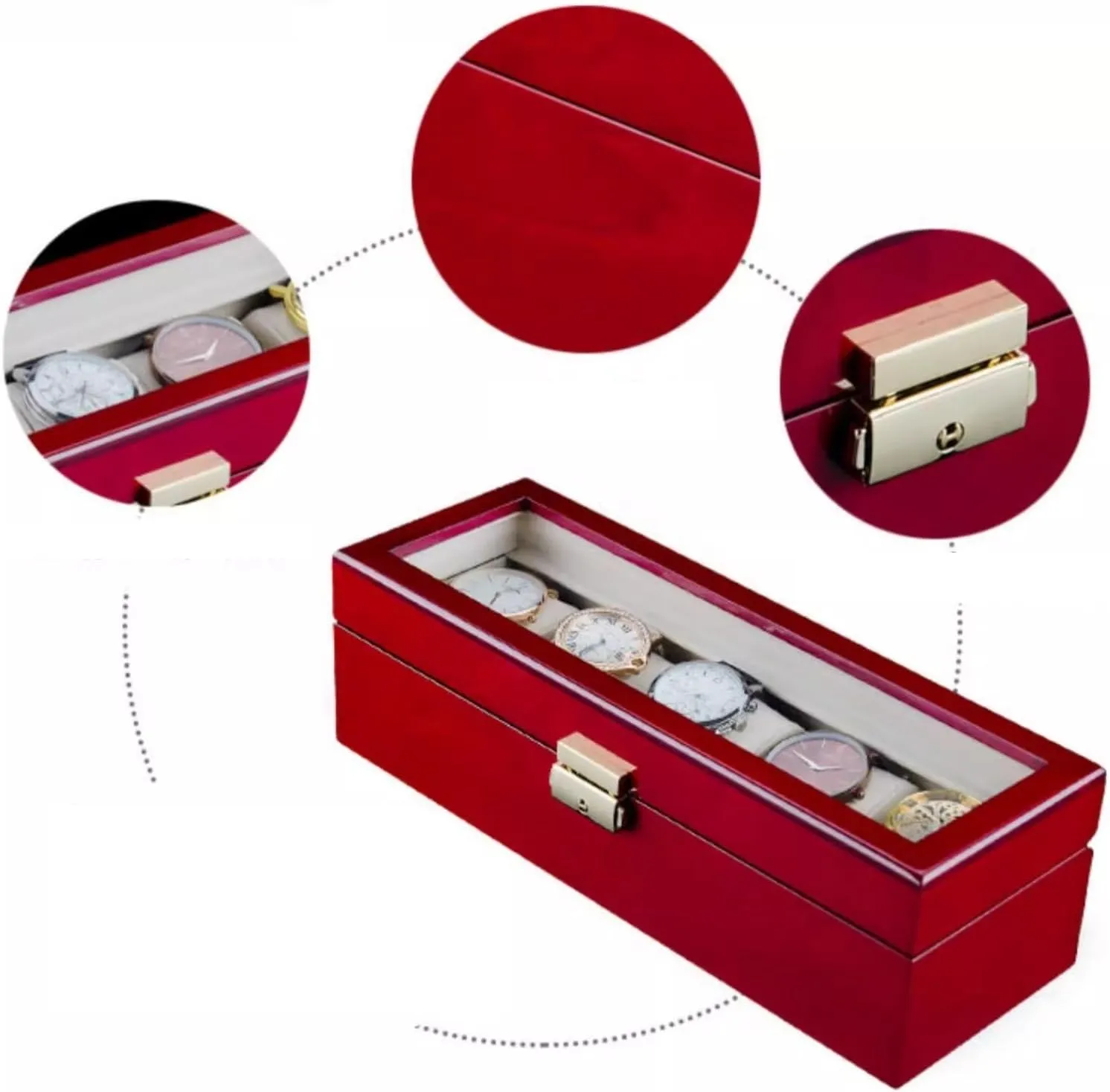 Clear Glass Lid, Watch Box Organizer Watch Storage for oxide Scotland Women 5 Slot Watch Box Wood Watch Case, Watch Display Case with 