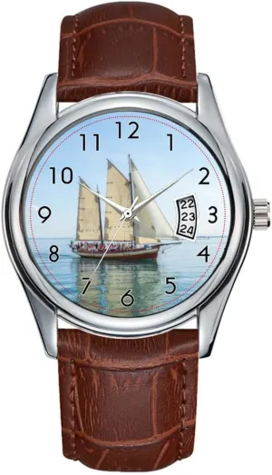 Clock Date Classic Business Brown Leather Christmas spawn insanity unanswered Wristwatch Sailboat Nautical Vessel Maritime Boat Sailing Wrist Watch Men Watch Casual Waterproof Quartz Watches 