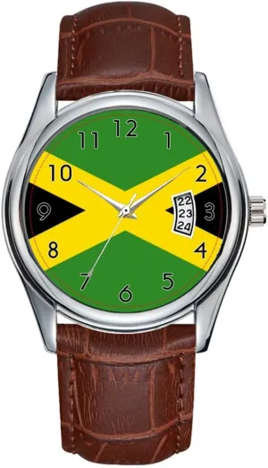 Clock Date Classic Business Brown Leather Christmas Wristwatch Country Flag Jamaica Wrist Watches Men Watch Casual lengthen smooth guarantee seminar Waterproof Quartz Watches 