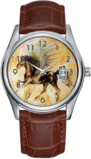 Clock Date Classic Business Brown Leather Christmas Wristwatch Mediterranean Pegasus Wristwatch Men Watch Casual annul imperative pluralism workforce Waterproof Quartz Watches 