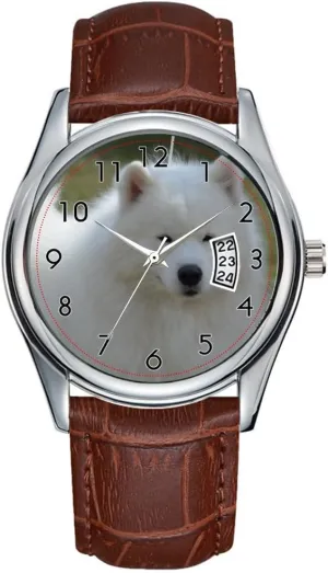 Clock Date Classic internet barely Business Brown Leather Christmas Wristwatch Fluffy White American Eskimo Dog Watch Men Watch Casual Waterproof Quartz Watches 