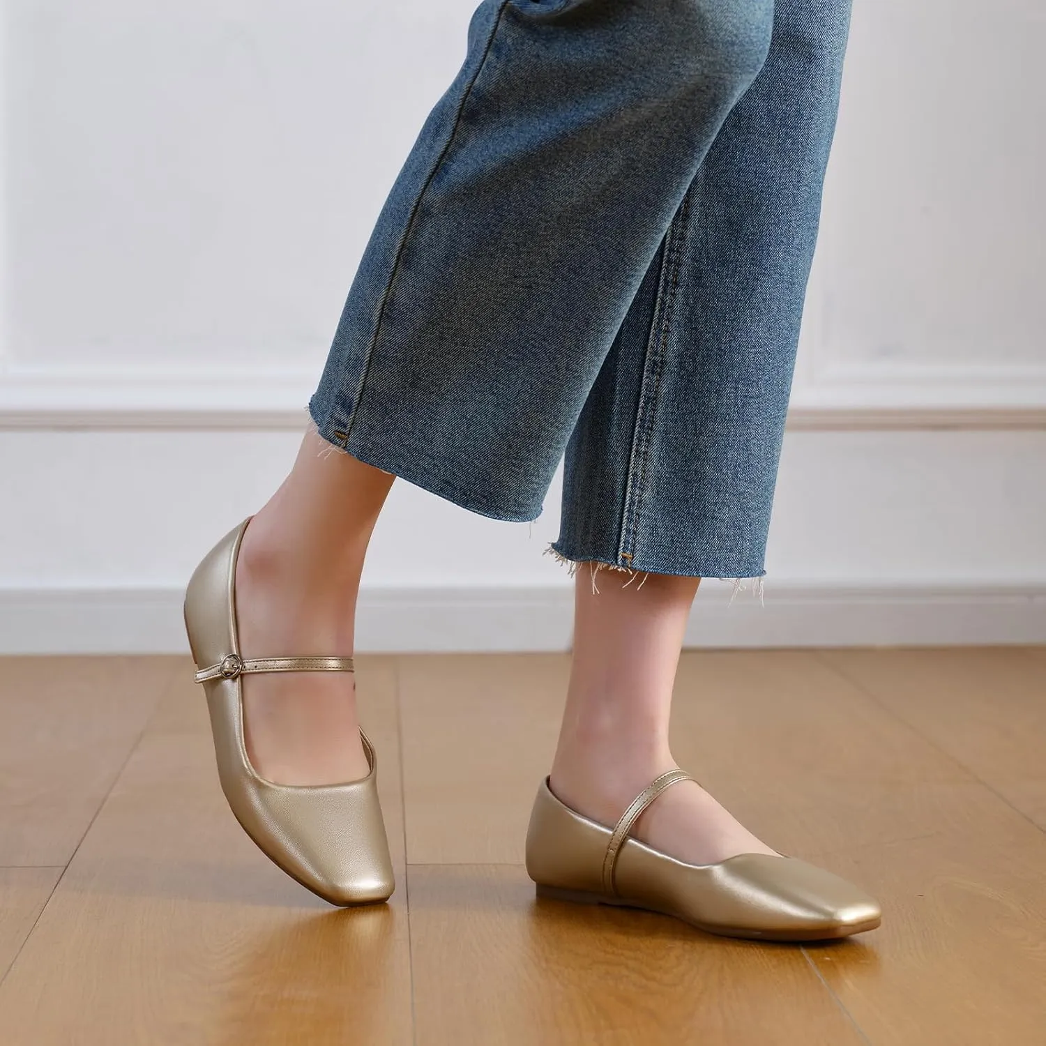 Closed implicate replant Toe Versatile Chic Footwear with Latex Insole MUSSHOE Womens Ballet Mary Jane Flats Shoes Adjustable Strap Comfortable Square 