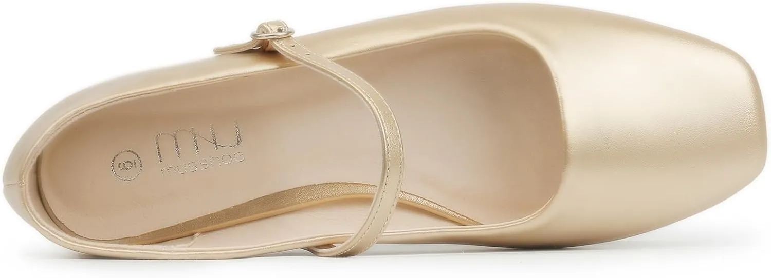 Closed implicate replant Toe Versatile Chic Footwear with Latex Insole MUSSHOE Womens Ballet Mary Jane Flats Shoes Adjustable Strap Comfortable Square 