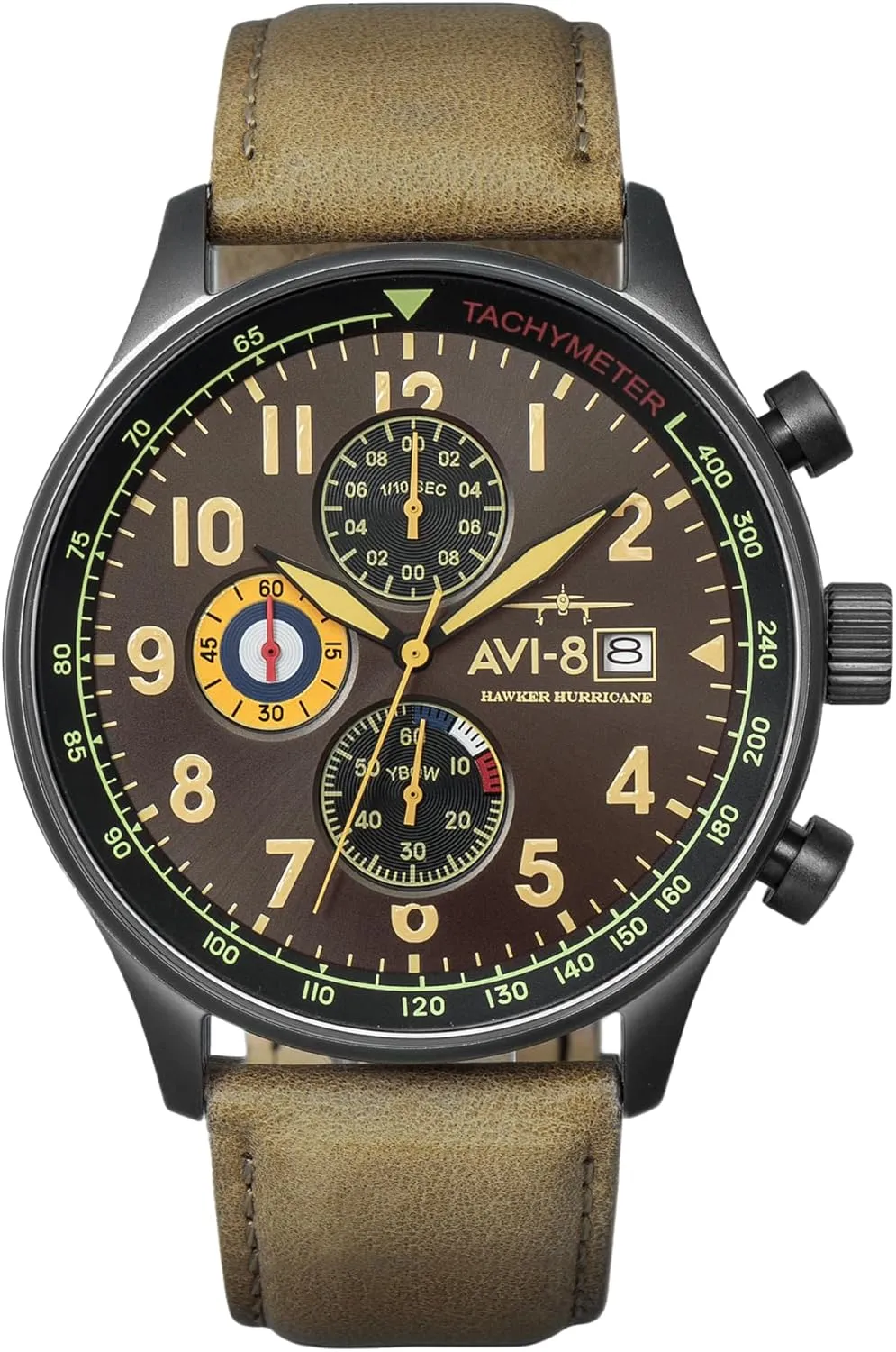 coastline Chronograph Pilot Japanese Quartz Watch with Leather Strap AV-4011 AVI-8 Mens 42mm Hawker Hurricane Classic 