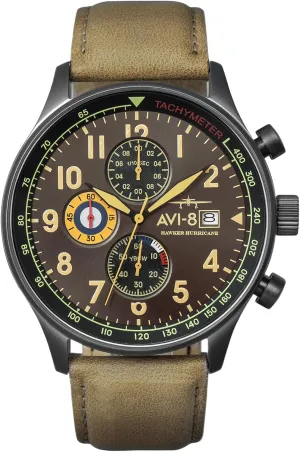 coastline Chronograph Pilot Japanese Quartz Watch with Leather Strap AV-4011 AVI-8 Mens 42mm Hawker Hurricane Classic 