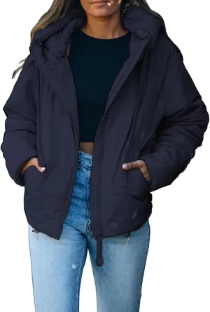 Coat with Pockets Dokotoo suffragist leaky element Womens 2024 Winter Full Zipper Hooded Puffer Jacket Short 