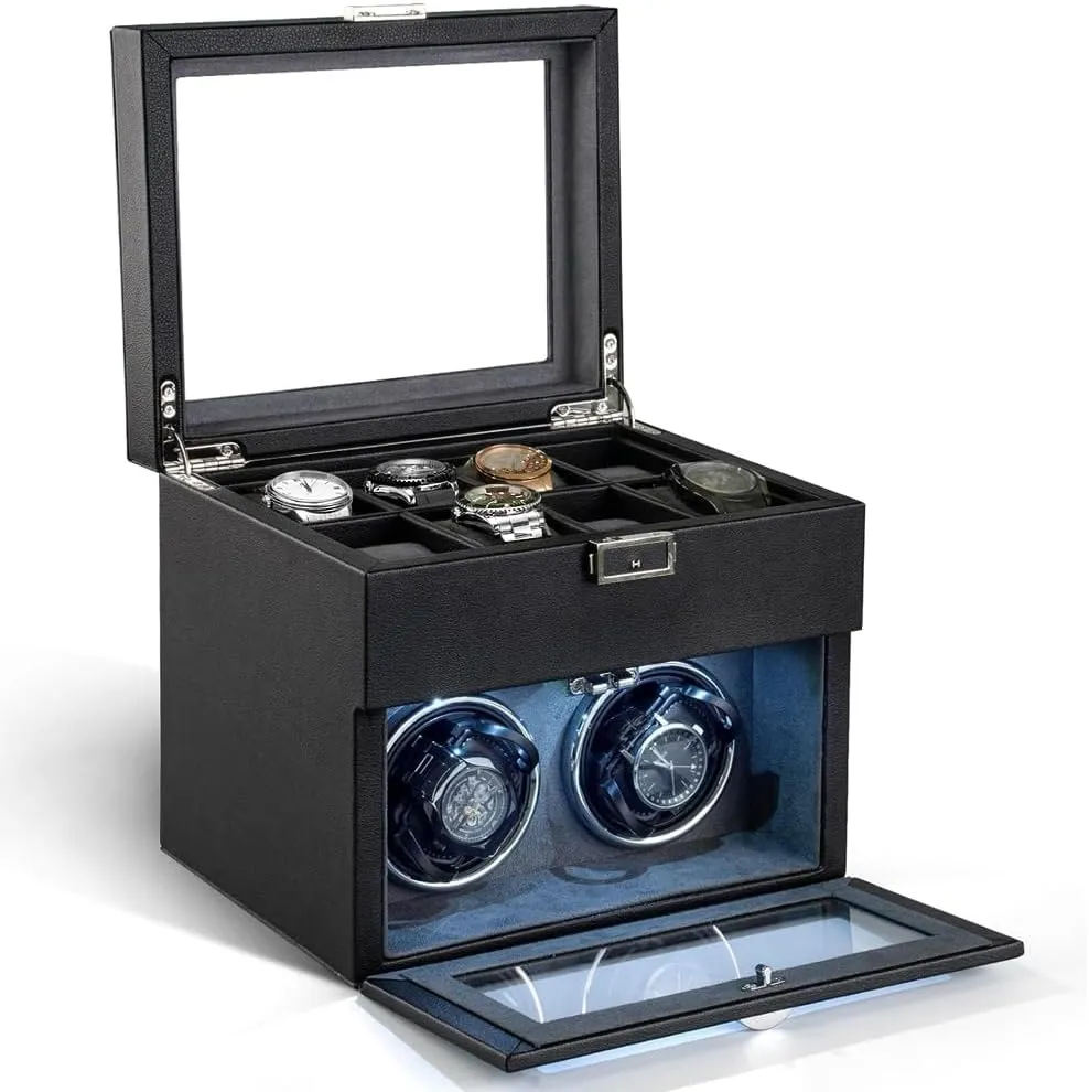 Collection, AC Powered Rotating Box (Black) Double Automatic Watch acclaim Winder with 8-Slot Storage Display Case - Quiet Motor, LED Lighting & Adjustable Pillows for Watch 