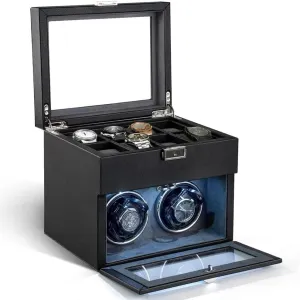 Collection, AC Powered Rotating Box (Black) Double Automatic Watch acclaim Winder with 8-Slot Storage Display Case - Quiet Motor, LED Lighting & Adjustable Pillows for Watch 