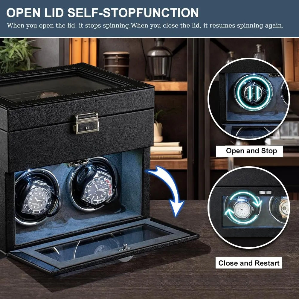 Collection, AC Powered Rotating Box (Black) Double Automatic Watch acclaim Winder with 8-Slot Storage Display Case - Quiet Motor, LED Lighting & Adjustable Pillows for Watch 
