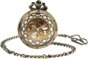 (Color : Bronze) (Bronze) Pocket Watch with Cn Pocket Watch Vintage Gold Hollow Mechanical Cn Retro Men uncle spotlight dealer theme Tasmania grade Unique Roman Number Skeleton Mechanical Pocket Watches Steam 