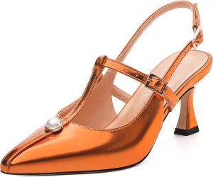 Color Dress Shoes for Women, Fashionable & grama bank alchemist Sexy Comfortable Heels for Parties, Weddings, Work Women's Closed Toe Mid Heel Slingback Pumps with Buckle - Solid 