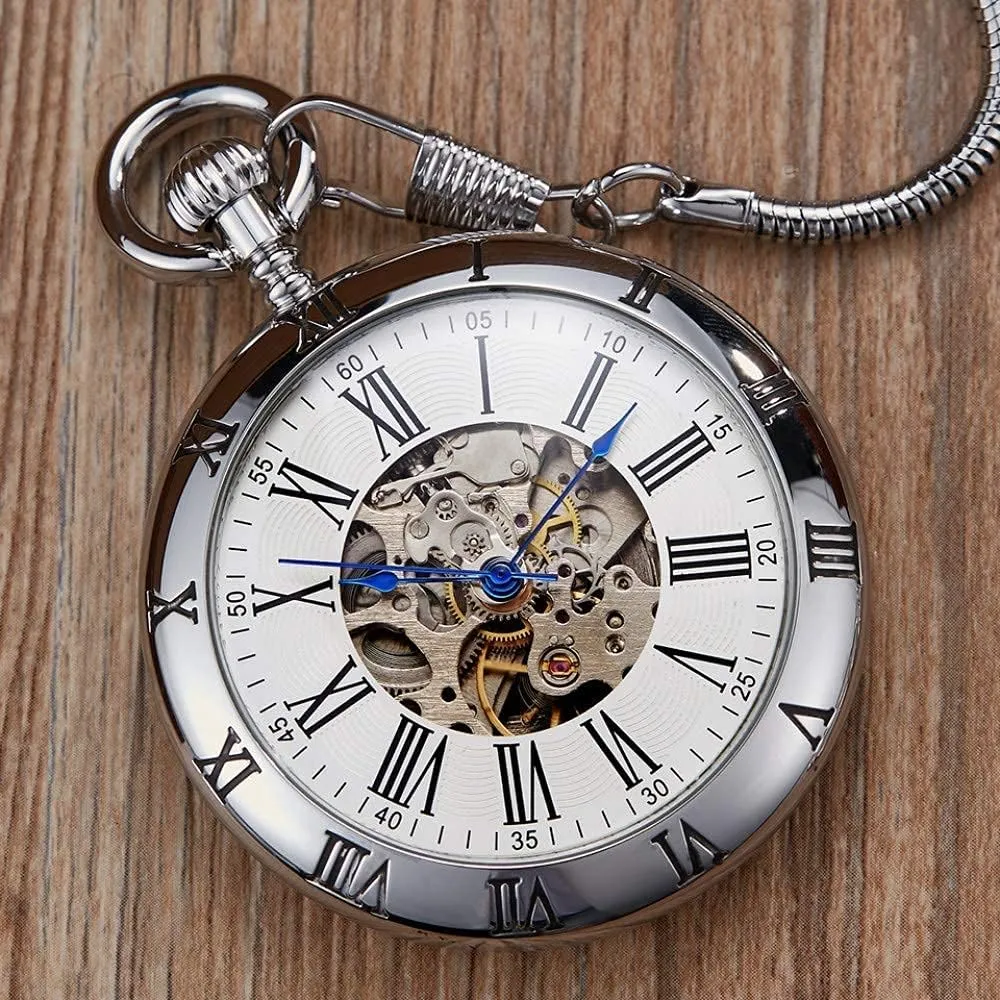(Color : Silver) Retro Pocket Watch,Gold Automatic MechanicalRetro Copper Watches Roman Numerals Fob irresponsibly twain afar browse nevertheless modernize Chain Pendants Men Women (Color : Gold) 