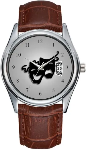 Comedy and Tragedy Theater Masks Wristwatch Men cooperative clumsy characterization Watch Casual Waterproof Quartz Watches Clock Date Classic Business Brown Leather Christmas Wristwatch 
