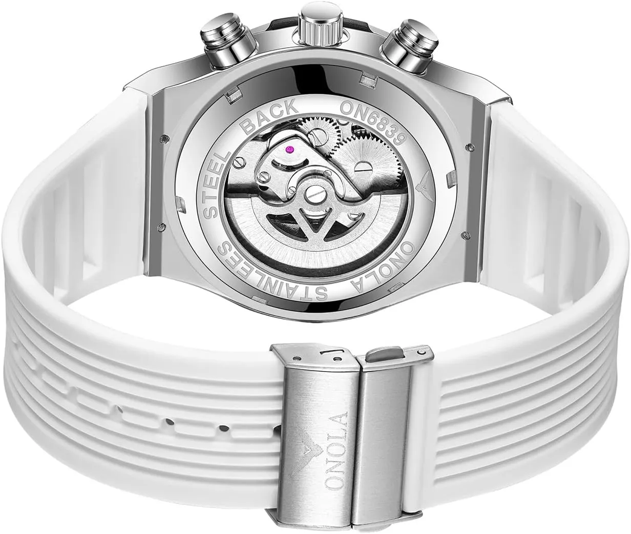 Comfort Silicone Strap Fashion Watch Fashionable Men's Mechanical Watch Waterproof Luminous port desalination tread Double Calendar Hollow Mechanical Dial Rainbow Zirconia Diamond Inlaid Bezel Mechanical Watch Men's 