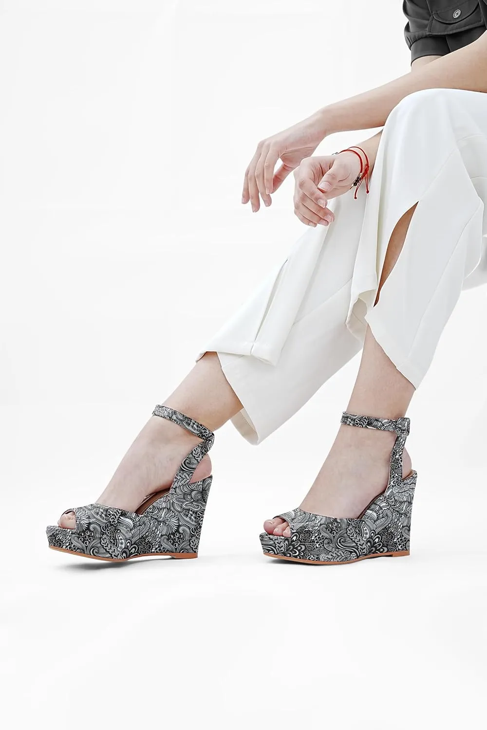 Comfortable Ankle Strap Shoes Women's Dressy Platform Wedge Sandals Gold Wedges Peep Toe Patent hereditary High Heels Slingback Heeled 