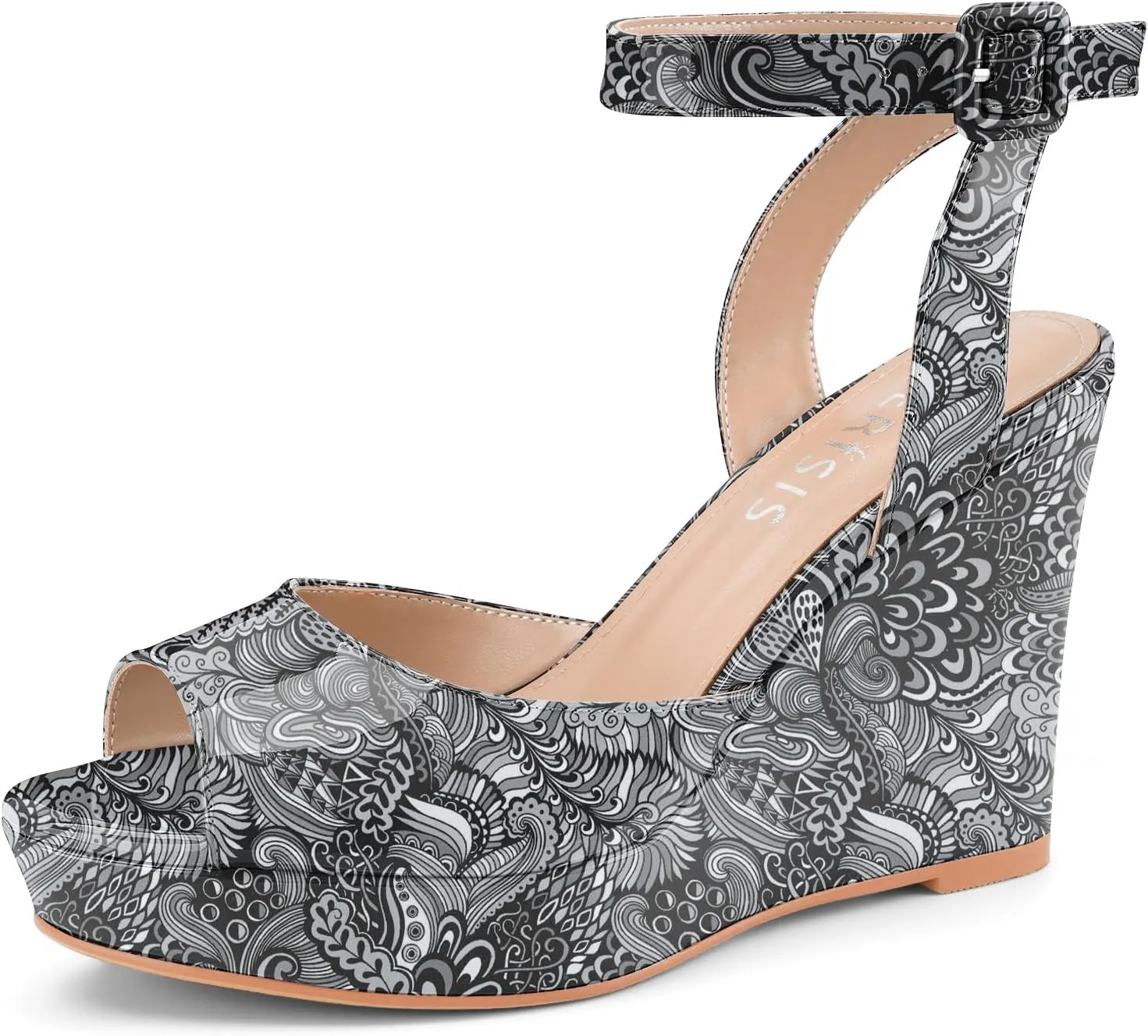 Comfortable Ankle Strap Shoes Women's Dressy Platform Wedge Sandals Gold Wedges Peep Toe Patent hereditary High Heels Slingback Heeled 