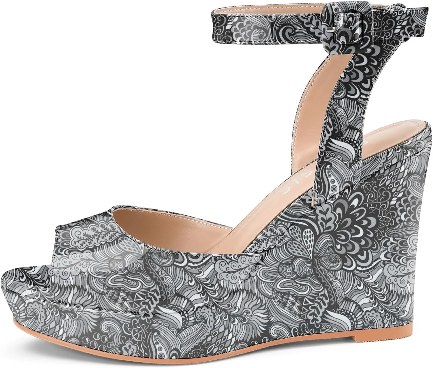 Comfortable Ankle Strap Shoes Women's Dressy Platform Wedge Sandals Gold Wedges Peep Toe Patent hereditary High Heels Slingback Heeled 