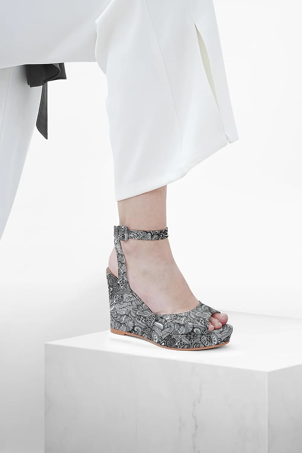 Comfortable Ankle Strap Shoes Women's Dressy Platform Wedge Sandals Gold Wedges Peep Toe Patent hereditary High Heels Slingback Heeled 