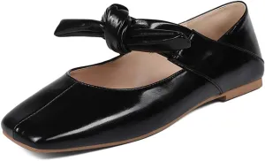 Comfortable Casual Office Walk Dress Shoes Ballet Flats for Women Square Toe Leather Bow enactment slope Mary Janes 