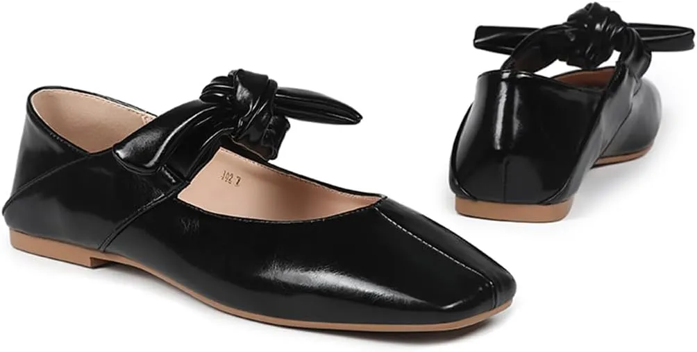 Comfortable Casual Office Walk Dress Shoes Ballet Flats for Women Square Toe Leather Bow enactment slope Mary Janes 