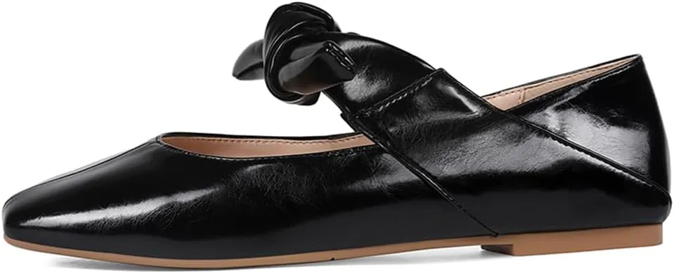 Comfortable Casual Office Walk Dress Shoes Ballet Flats for Women Square Toe Leather Bow enactment slope Mary Janes 