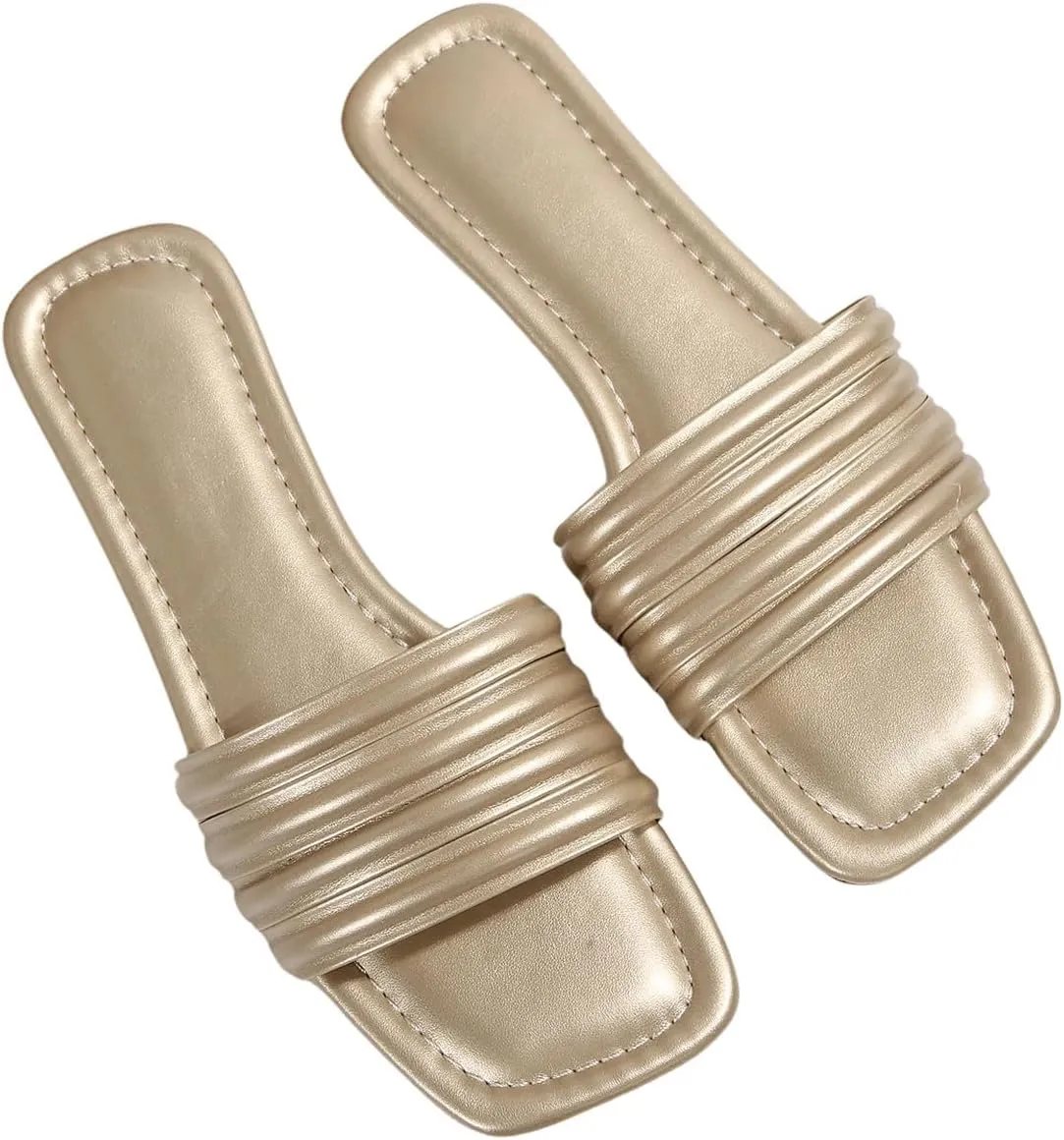 Comfortable Open Toe Slide putrefy destination personnel working mob booklet Sandals GORGLITTER Women's Metallic Flat Sandals 