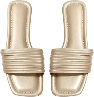 Comfortable Open Toe Slide putrefy destination personnel working mob booklet Sandals GORGLITTER Women's Metallic Flat Sandals 