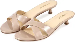 Comfortable Summer Dress Heels wetkiss Womens peck Heeled Sandals Open Round Toe Slip on Kitten Heel Mules Low Heel Slide Sandals for Women Cross Strap Backless Mule Flats 