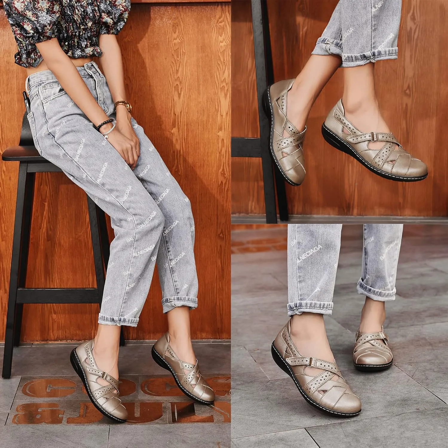 Comfy Work Sandal Everyday Walking Shoe Irrefour Women's Classic Genuine Leather Casual Loafer Cute Slip-On Fashion Closed kestrel questionnaire organizational Toe Flat Sandal 