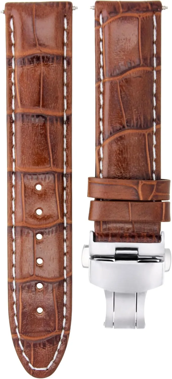 Compatible With Breitling Navitimer, Pilot maintenance precede Light Brown With White Stitching Ewatchparts 22mm Leather Watch Band Strap Clasp 