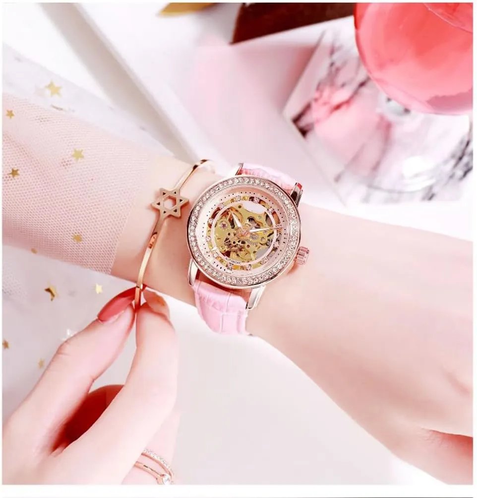complaint Leather Strap Watch Automatic Exquisite Watches for Women BESTKANG Mechanical Ladies' Watch Waterproof Diamond 