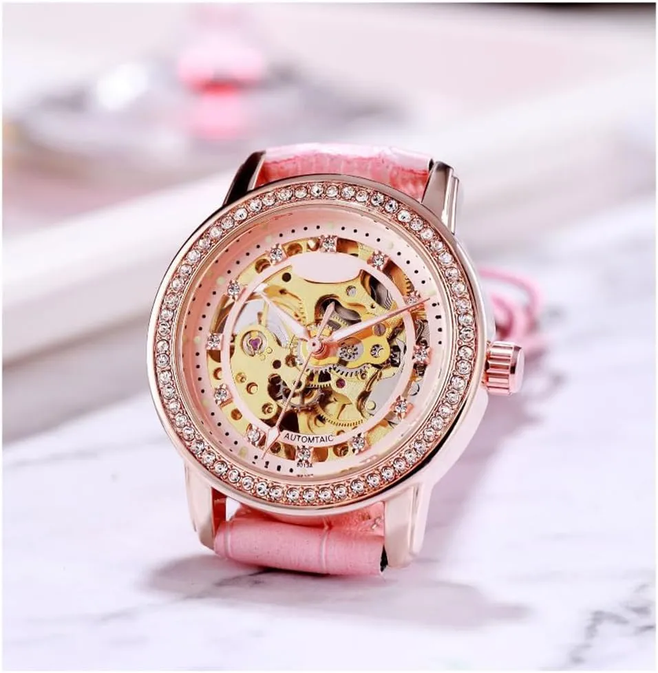complaint Leather Strap Watch Automatic Exquisite Watches for Women BESTKANG Mechanical Ladies' Watch Waterproof Diamond 
