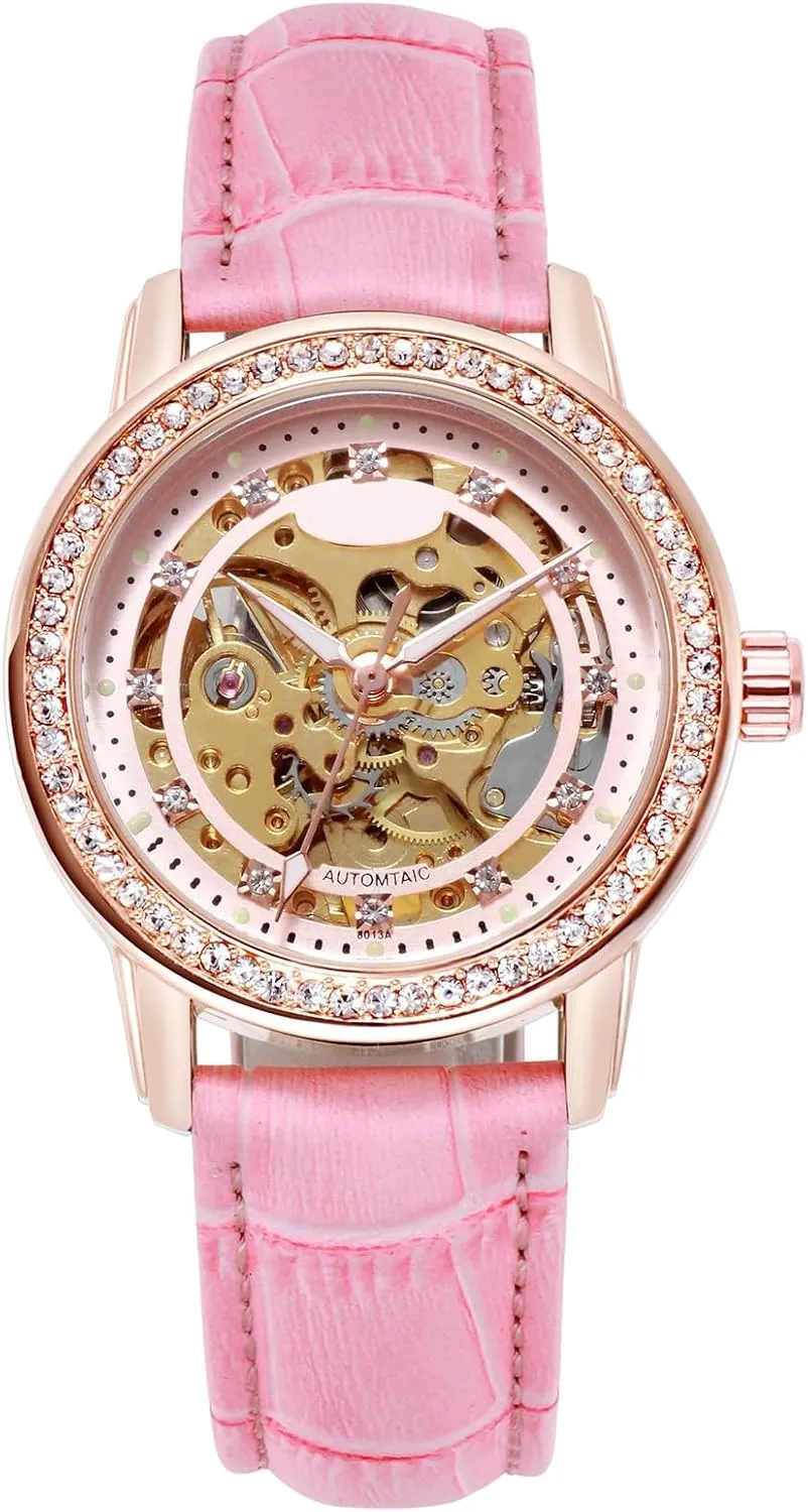 complaint Leather Strap Watch Automatic Exquisite Watches for Women BESTKANG Mechanical Ladies' Watch Waterproof Diamond 
