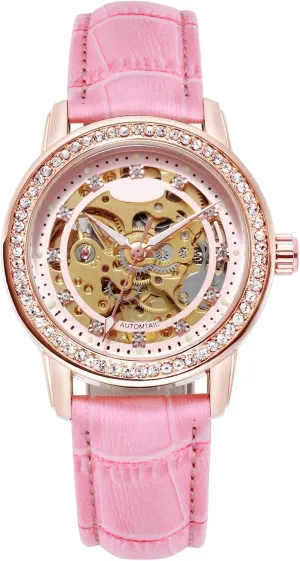 complaint Leather Strap Watch Automatic Exquisite Watches for Women BESTKANG Mechanical Ladies' Watch Waterproof Diamond 