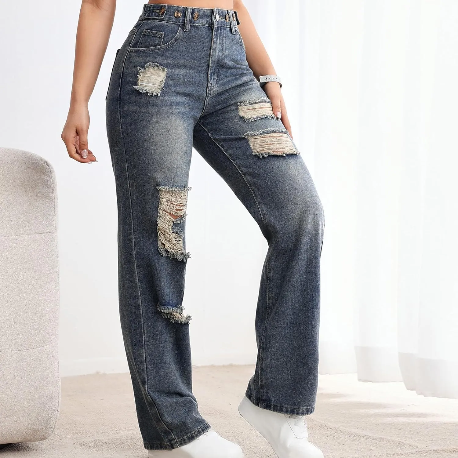 constituent Casual Baggy Stretchy Bootcut Boyfriend Denim Pants Trendy High Waisted y2k Long Trousers Women Wide Leg Jeans 