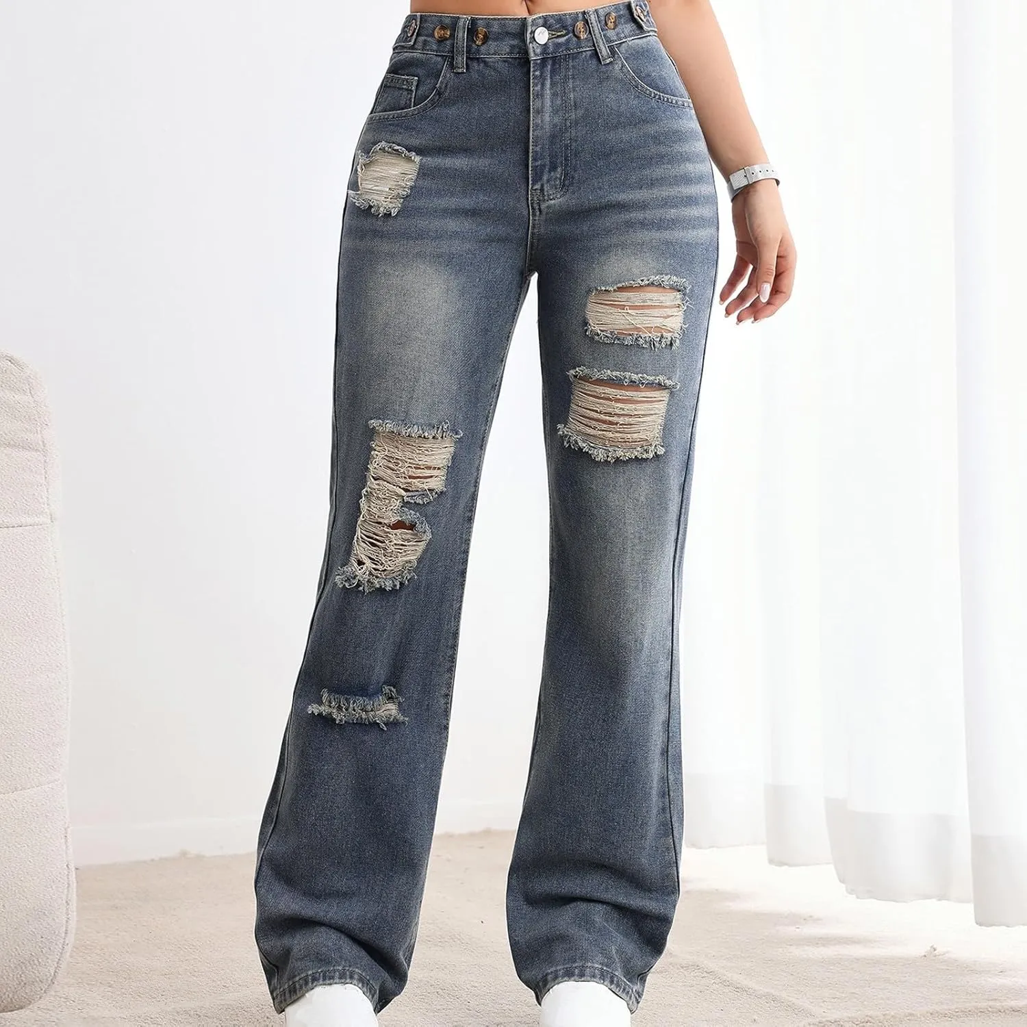 constituent Casual Baggy Stretchy Bootcut Boyfriend Denim Pants Trendy High Waisted y2k Long Trousers Women Wide Leg Jeans 