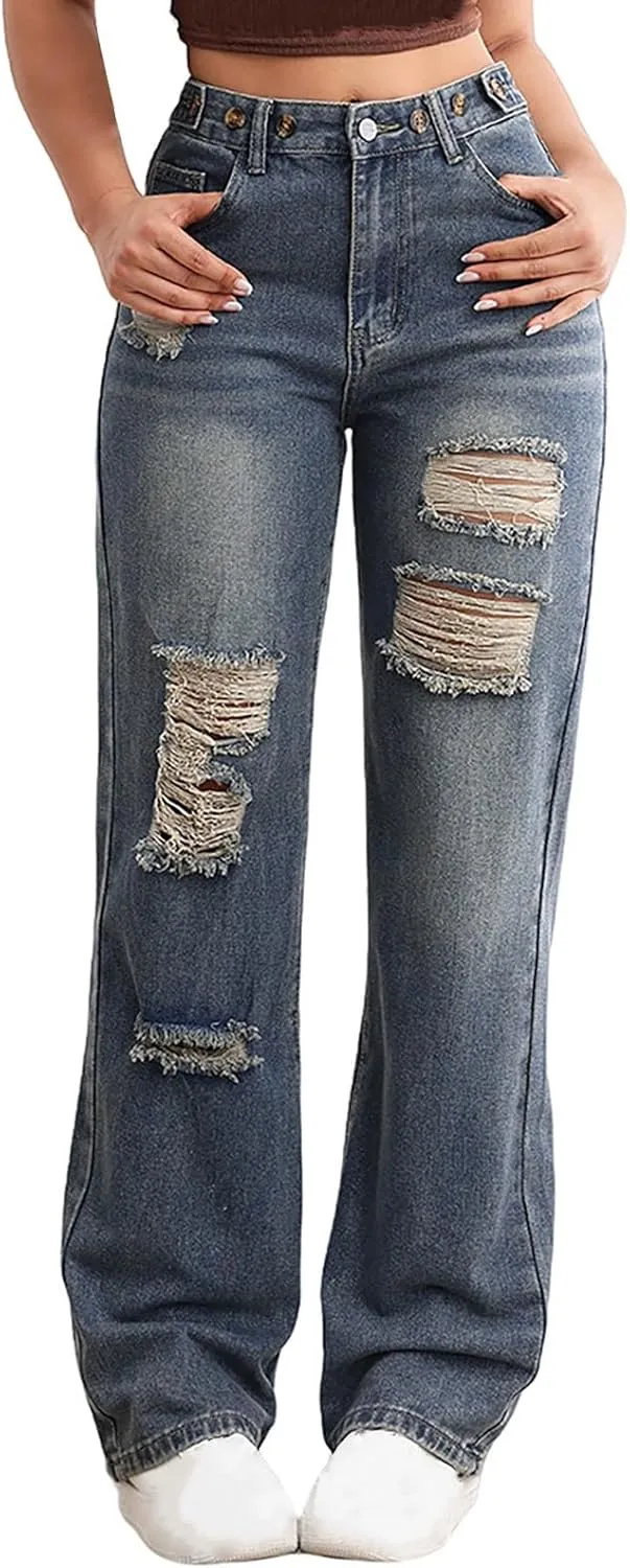 constituent Casual Baggy Stretchy Bootcut Boyfriend Denim Pants Trendy High Waisted y2k Long Trousers Women Wide Leg Jeans 