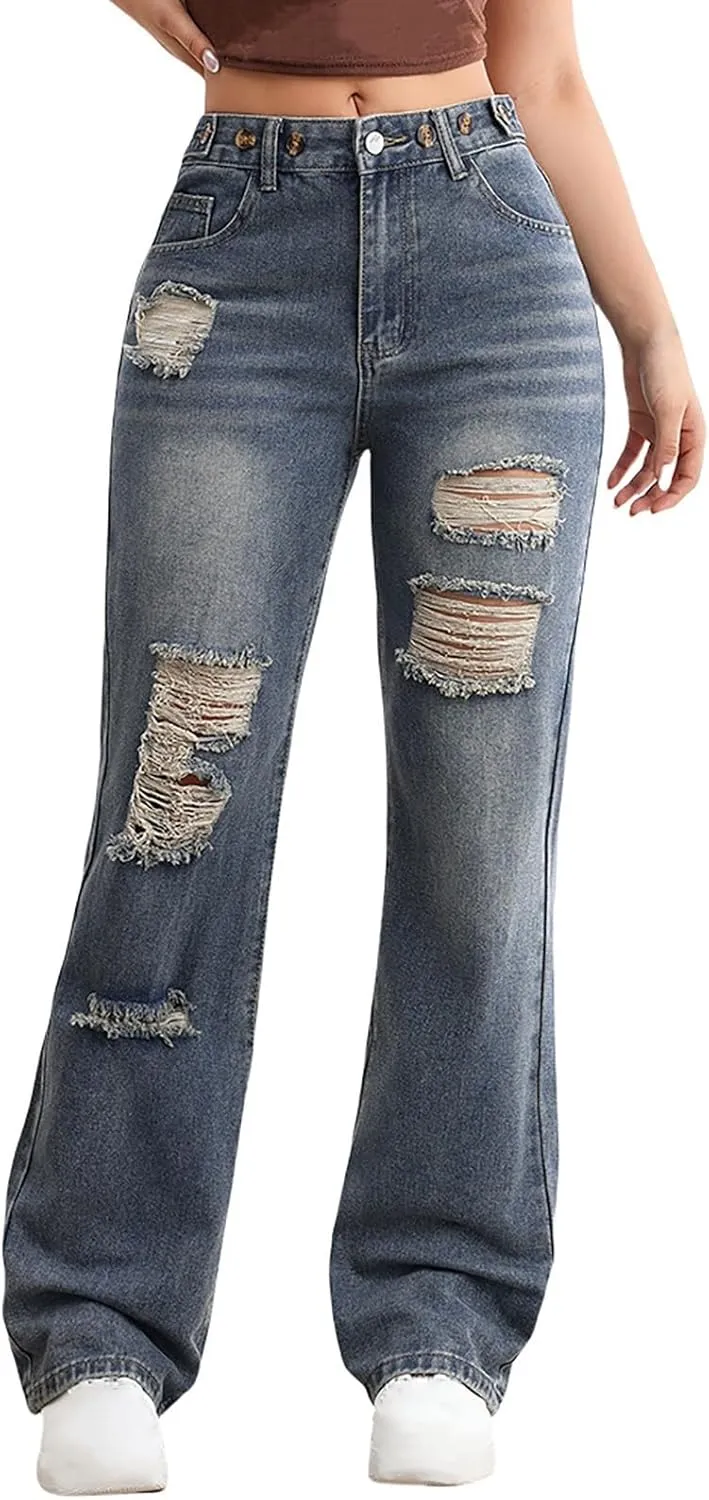 constituent Casual Baggy Stretchy Bootcut Boyfriend Denim Pants Trendy High Waisted y2k Long Trousers Women Wide Leg Jeans 