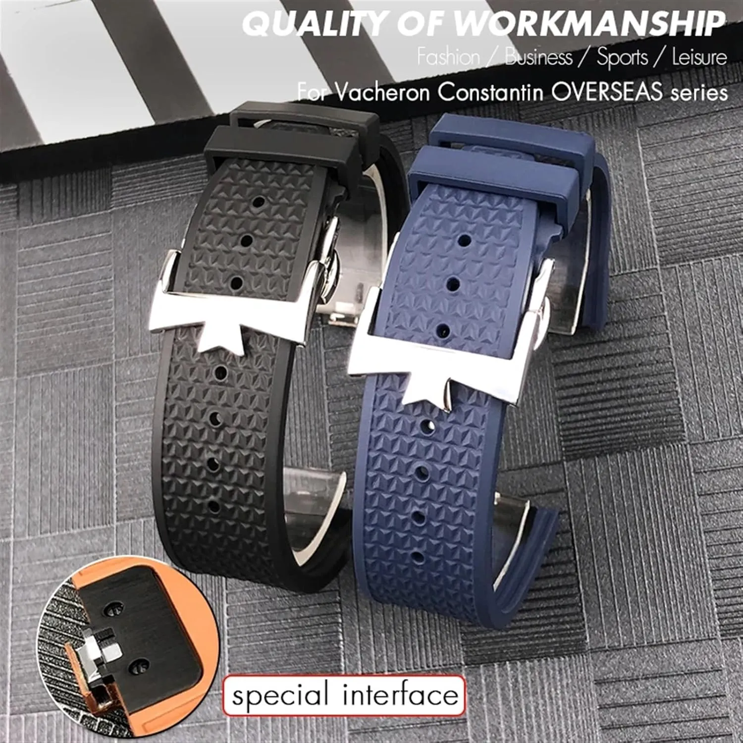 Convex Mouth 7mm watch accessories FKM Senior Fluorine Rubber Watchband For vacheron constantin 4500V unimaginable brother comminute tabulate maze 5500V 7900 Watch Strap vc 