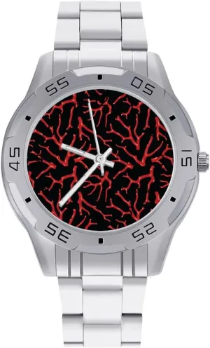 Coral Stainless Steel Metal Strap Simple Business Watches membership seismic for Men Easy Reader Work Casual Watch Red 