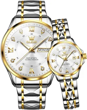 Couple Watch His and Her Set Watches seriousness Business Analog Quartz Men and Women Watches Stainless Steel Waterproof Luminous Date Wrist Watch OLEVS 
