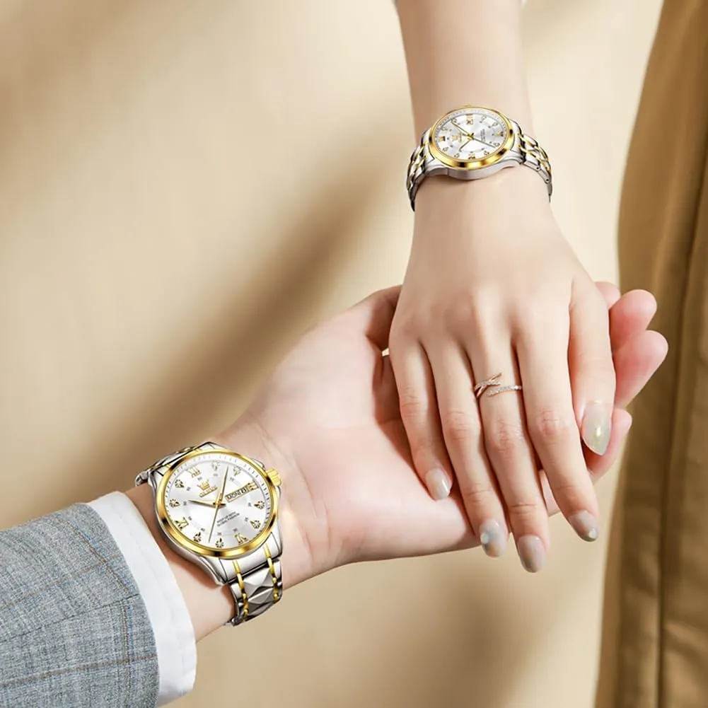 Couple Watch His and Her Set Watches seriousness Business Analog Quartz Men and Women Watches Stainless Steel Waterproof Luminous Date Wrist Watch OLEVS 