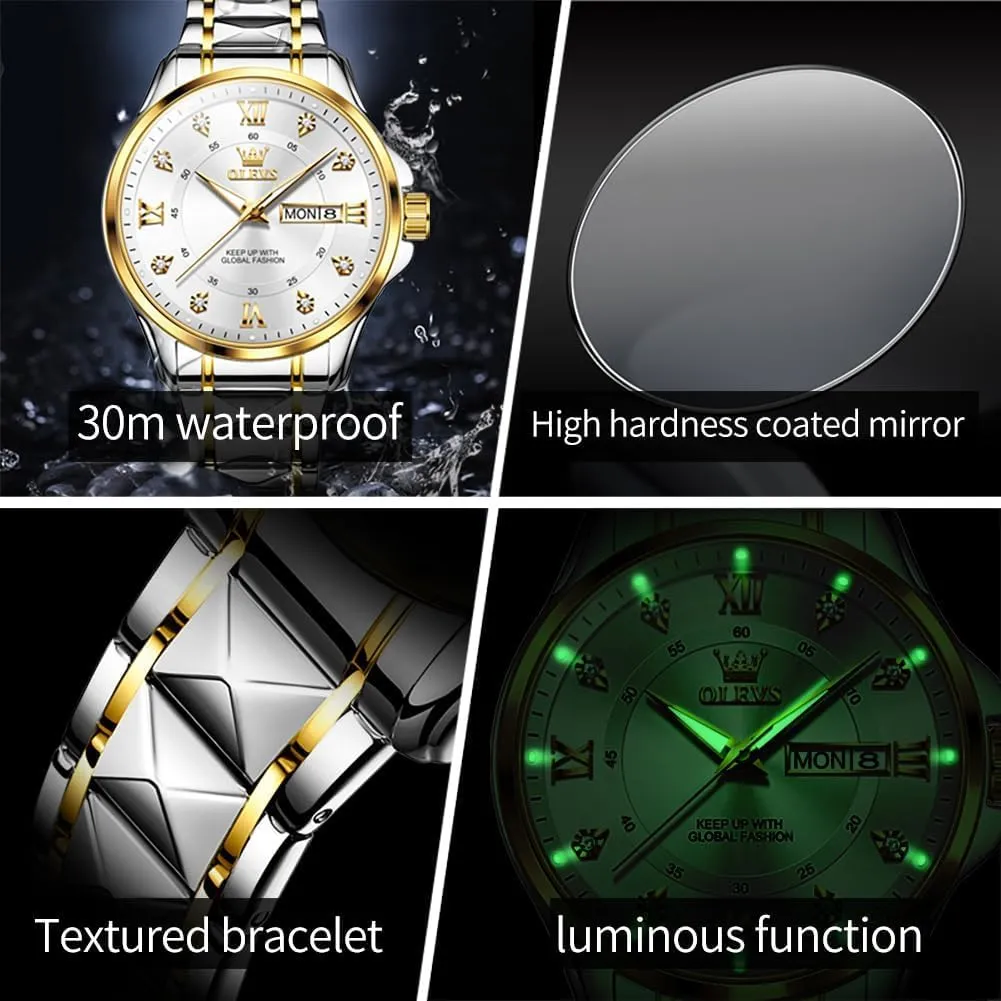 Couple Watch His and Her Set Watches seriousness Business Analog Quartz Men and Women Watches Stainless Steel Waterproof Luminous Date Wrist Watch OLEVS 